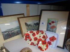 Four framed and glazed pictures relating to poppies and other items. COLLECT ONLY.