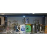 A mixed lot of tankards, carafe and other brewery related items, COLLECT ONLY.