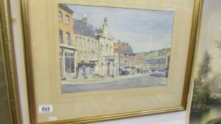 A framed and glazed watercolour street scene, COLLECT ONLY.