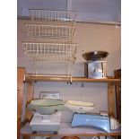 Three set of kitchen scales and a vegetable rack, COLLECT ONLY.