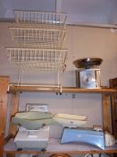 Three set of kitchen scales and a vegetable rack, COLLECT ONLY.