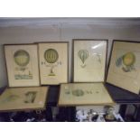 Six framed and glazed German prints featuring hot air balloons dated 1785-1817. COLLECT ONLY.