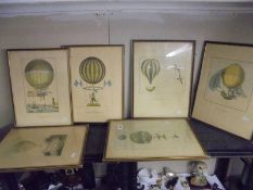 Six framed and glazed German prints featuring hot air balloons dated 1785-1817. COLLECT ONLY.