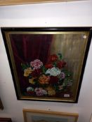 A framed and glazed signed floral display. COLLECT ONLY.
