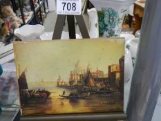 A Venetian scene signed A Pontello. (canvas with board backing).