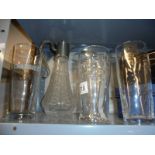 A glass claret jug and four one pint Beer glasses. COLLECT ONLY.