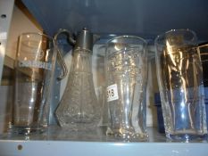 A glass claret jug and four one pint Beer glasses. COLLECT ONLY.