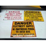 3 vintage enamel danger electricity supply warning signs