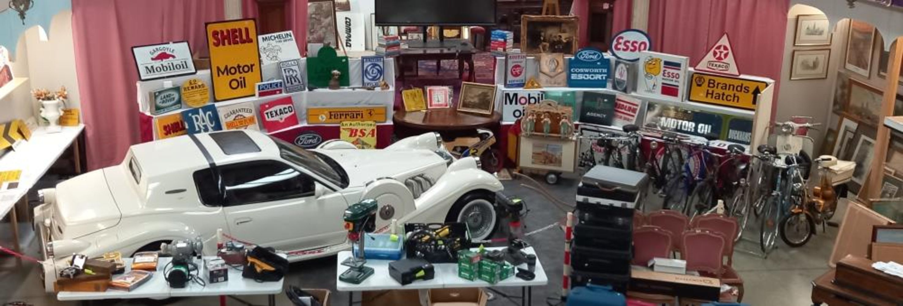 Classic auction of memorabilia, including a 1991 Mitsuoka Le Seyde car, motorbikes, car spares & general items