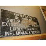A large vintage pressed aluminium garage forcourt warning sign, COLLECT ONLY.