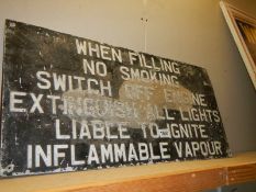 A large vintage pressed aluminium garage forcourt warning sign, COLLECT ONLY.