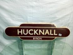An enamel Hucknall Railway Station sign, 92 x 94, COLLECT ONLY.