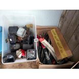 A box of 60/70's voltage regulators, new wiper blades etc., COLLECT ONLY.