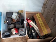 A box of 60/70's voltage regulators, new wiper blades etc., COLLECT ONLY.