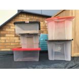 Six good plastic storage boxes with lids, COLLECT ONLY.