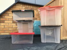 Six good plastic storage boxes with lids, COLLECT ONLY.