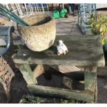 An outside wood table and a planter. COLLECT ONLY