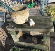 An outside wood table and a planter. COLLECT ONLY