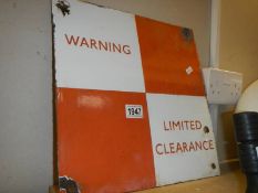 A vintage enamel 'Warning Limited Clearance' sign, COLLECT ONLY.