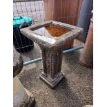 A weathered square top bird bath, COLLECT ONLY.