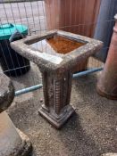 A weathered square top bird bath, COLLECT ONLY.