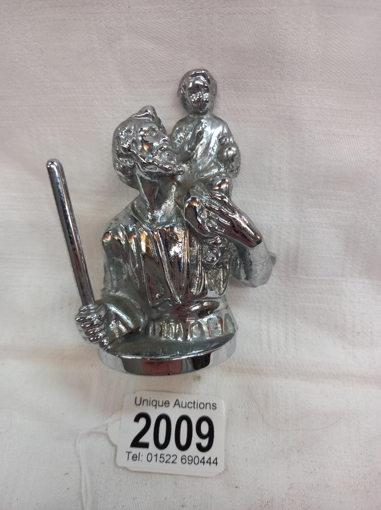 A chrome Lejeune bust of St. Christopher car mascot,