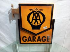 A double sided AA garage sign, 42 x 49 cm, COLLECT ONLY.