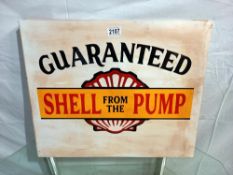 A double sided Shell pump sign, 55 x 45 cm, COLLECT ONLY.