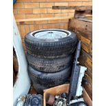 A set of four Jaguar alloys, 205/70/25 with good tyres, COLLECT ONLY.