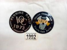 2 Vincent owners club 1972, 1973 rally badges