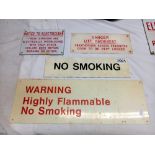 4 vintage warning signs including enamel notice to electricians