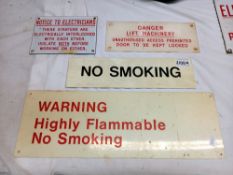 4 vintage warning signs including enamel notice to electricians