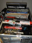 A large box of Formula 1 books including Damon Hill, Sterling Moss etc., COLLECT ONLY.