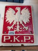 An aluminum Polish PKP railway plaque