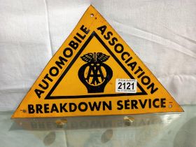 An AA metal triangle sign, 30 x 20 cm, COLLECT ONLY.