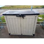 A Keter two door top opening garden storage unit, 130 x 120 cm, COLLECT ONLY.