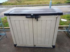 A Keter two door top opening garden storage unit, 130 x 120 cm, COLLECT ONLY.