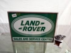 A Land Rover Sales & Service centre light box sign, 43.5 x 30 x 8.5 cm, COLLECT ONLY.