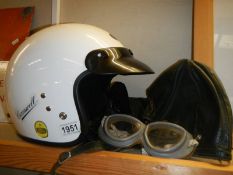 A classic Cromwell open face helmet, goggles, flying helmet etc., COLLECT ONLY.
