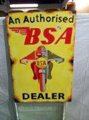 A BSA wooden sign, 50 x 72 cm, COLLECT ONLY.
