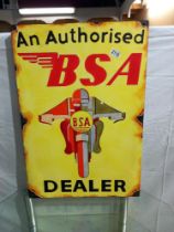 A BSA wooden sign, 50 x 72 cm, COLLECT ONLY.