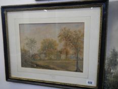 A framed and glazed early 20th century watercolour of a manor house, COLLECT ONLY.