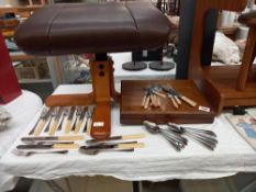 A wooden case & quantity of cutlery