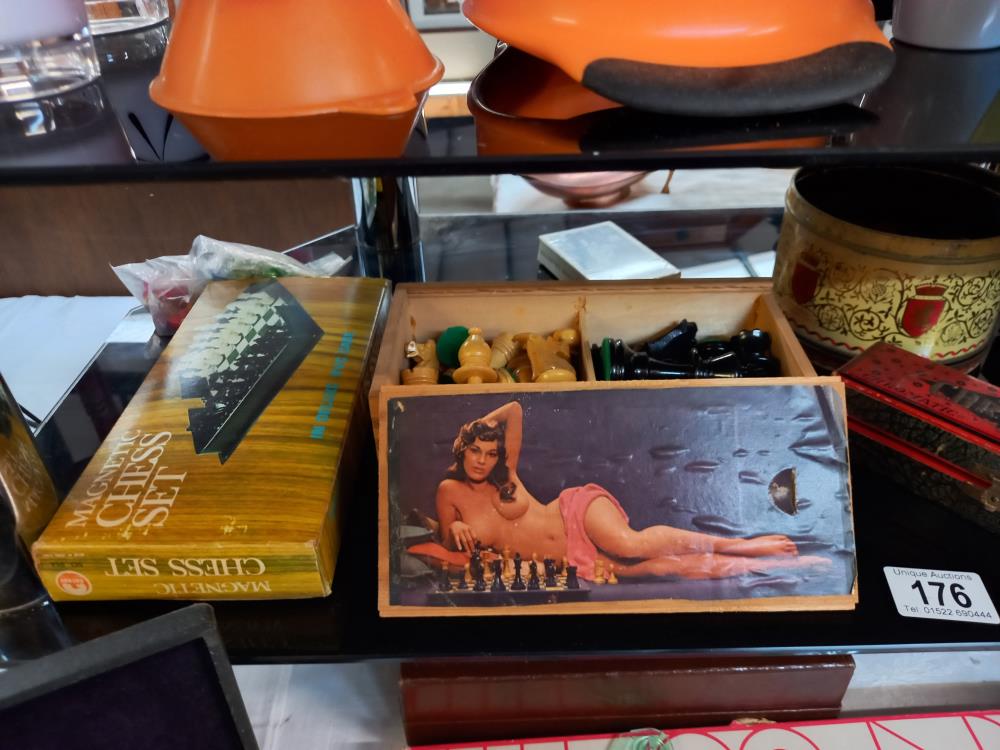 A vintage chess set, draughts & dominoes etc including boxed Hohner super chromonica harmonica - Image 2 of 5