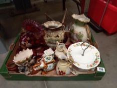 A box of vintage pottery & glass including elephants & cake stand etc A/F COLLECT ONLY