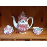 A three piece Royal Tudor Ware tea set depicting coaching taverns