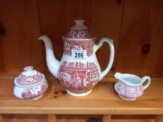 A three piece Royal Tudor Ware tea set depicting coaching taverns
