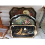 3 vintage metal pictorial trays COLLECT ONLY
