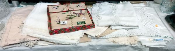 A good lot of linens including tray cloths, table cloths etc