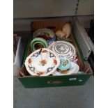 A box of miscellaneous pottery including Wade, Johnson Indian tree tureen etc COLLECT ONLY